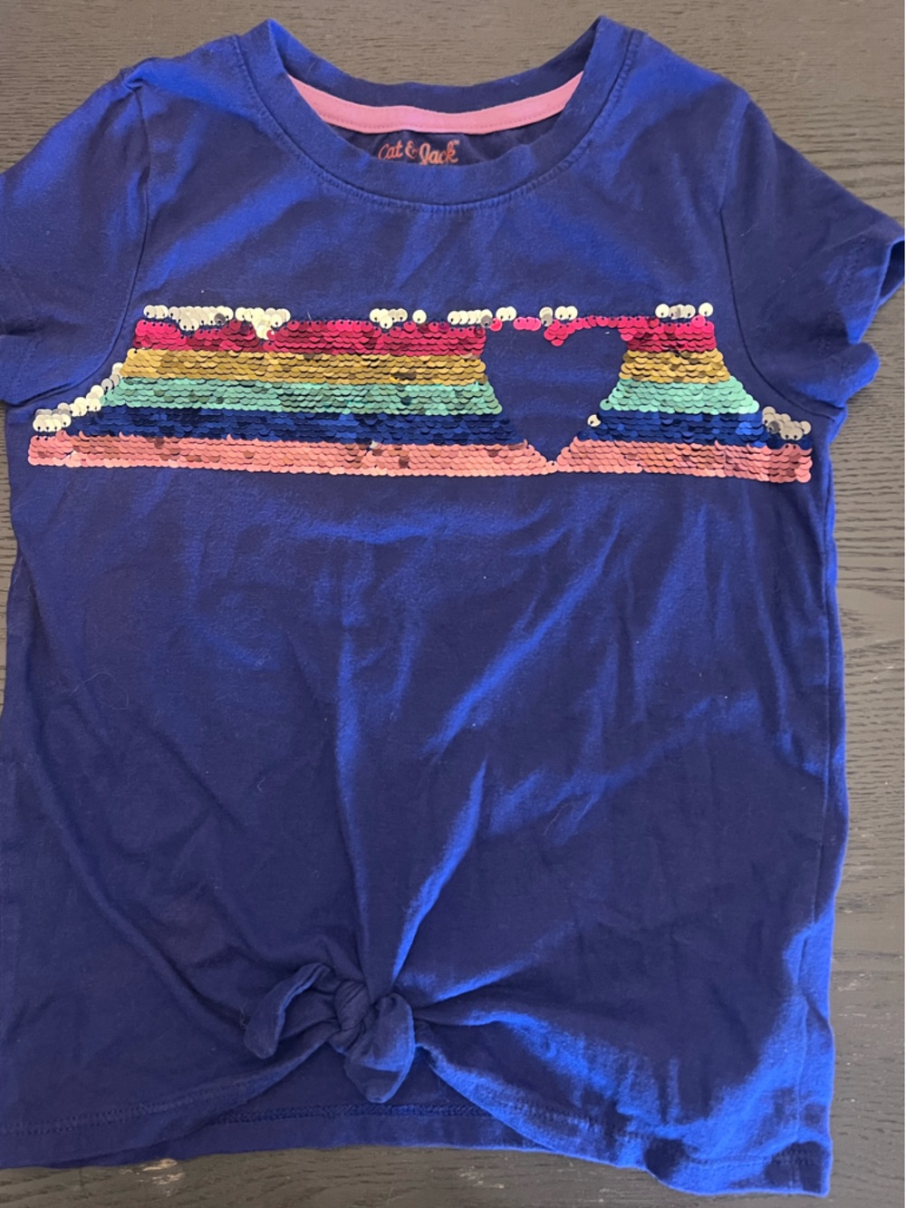 Cat & Jack Blue Heart Stripe Sequin Tee